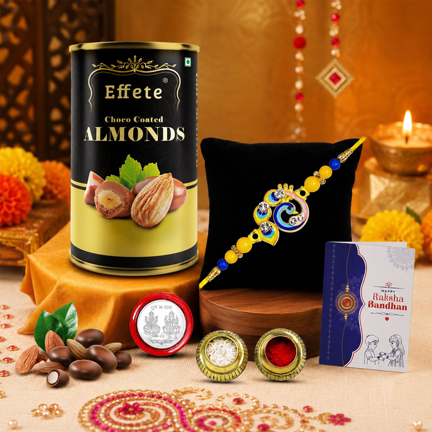 Designer Rakhi with Almond Chocolate (96g) | for Beloved Siblings | K1_1017_CA96 Assorted Gift Box-image-32