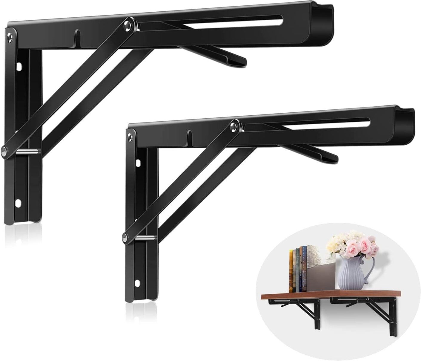 Brackets for Wall Shelves ,Folding Shelf Brackets Black Heavy Duty 16 inch Shelf Bracket-image-1
