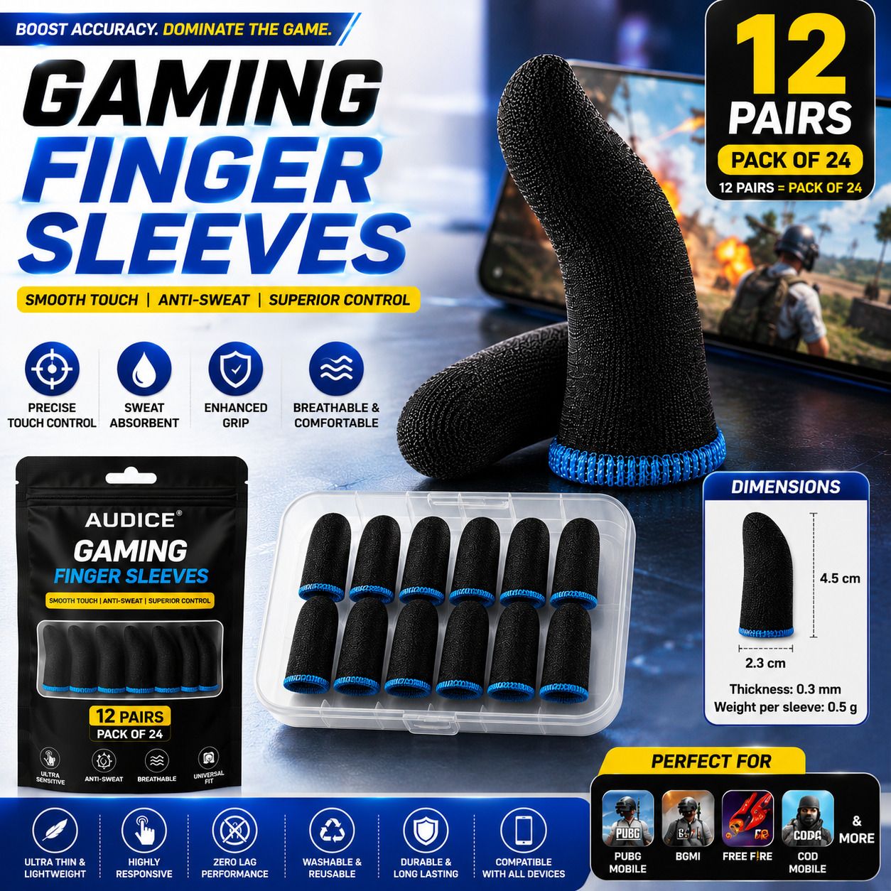 portlix Thumb Gloves For Mobile Gaming blue color 12 Pack Finger Sleeve-picture-37