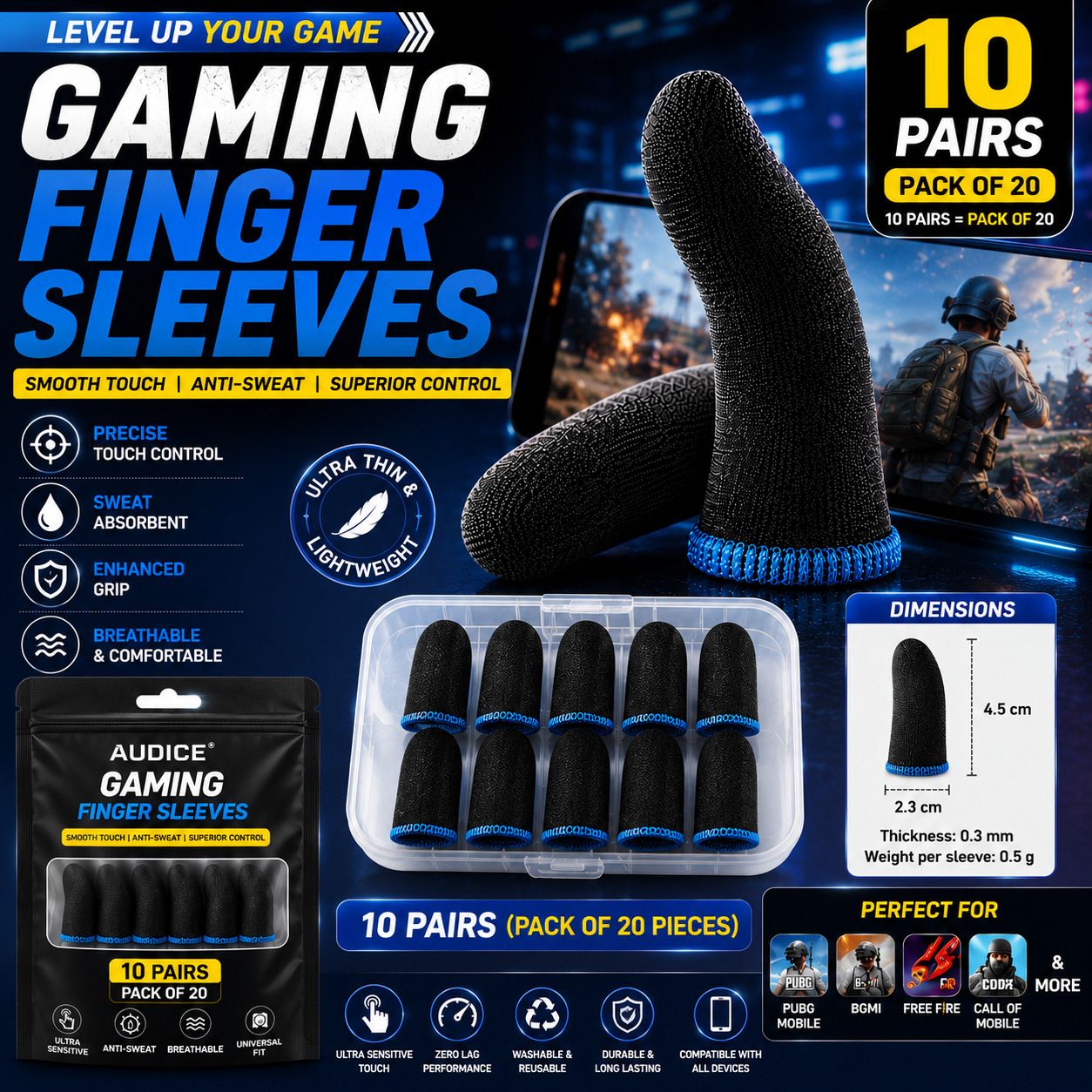 portlix Thumb Gloves For Mobile Gaming blue color 10 Pack Finger Sleeve-picture-21