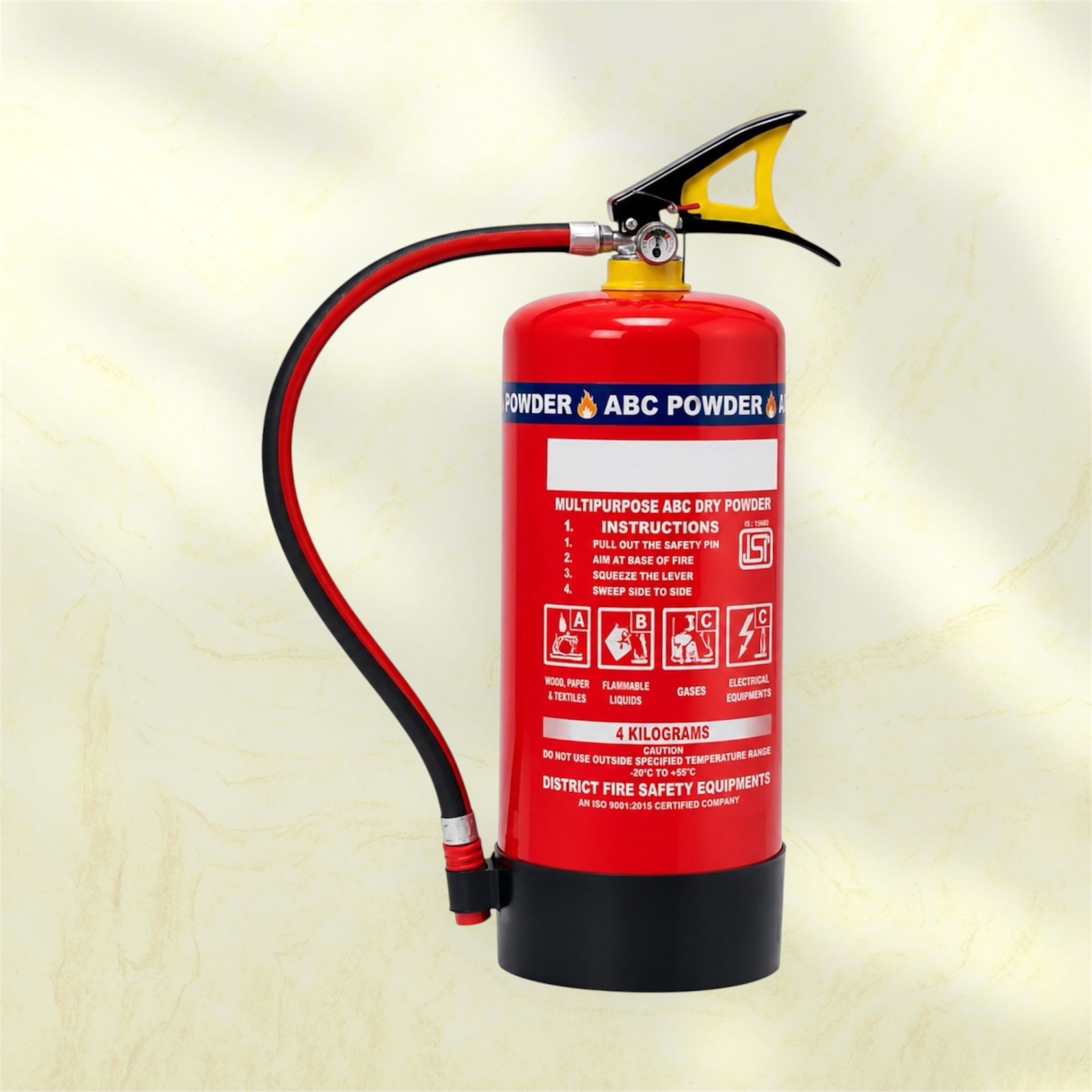 IS Certified ABC Dry Powder Fire Extinguisher 4 Kg with Metal Valve Fire Extinguisher Mount-image-1