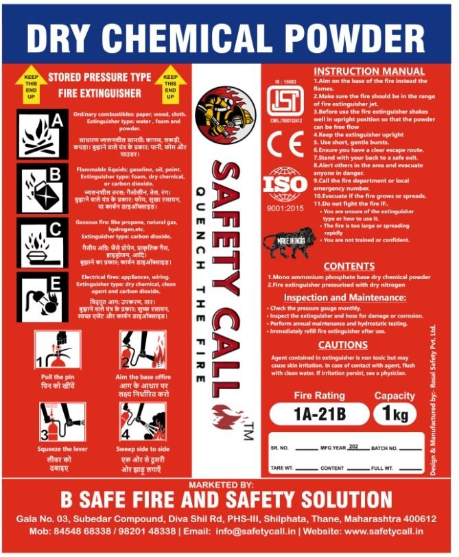 B Safe 1kg-ABC Dry Chomical Powder (DCP) MAP-Stored Pressure Fire Extinguisher Mount-image-29