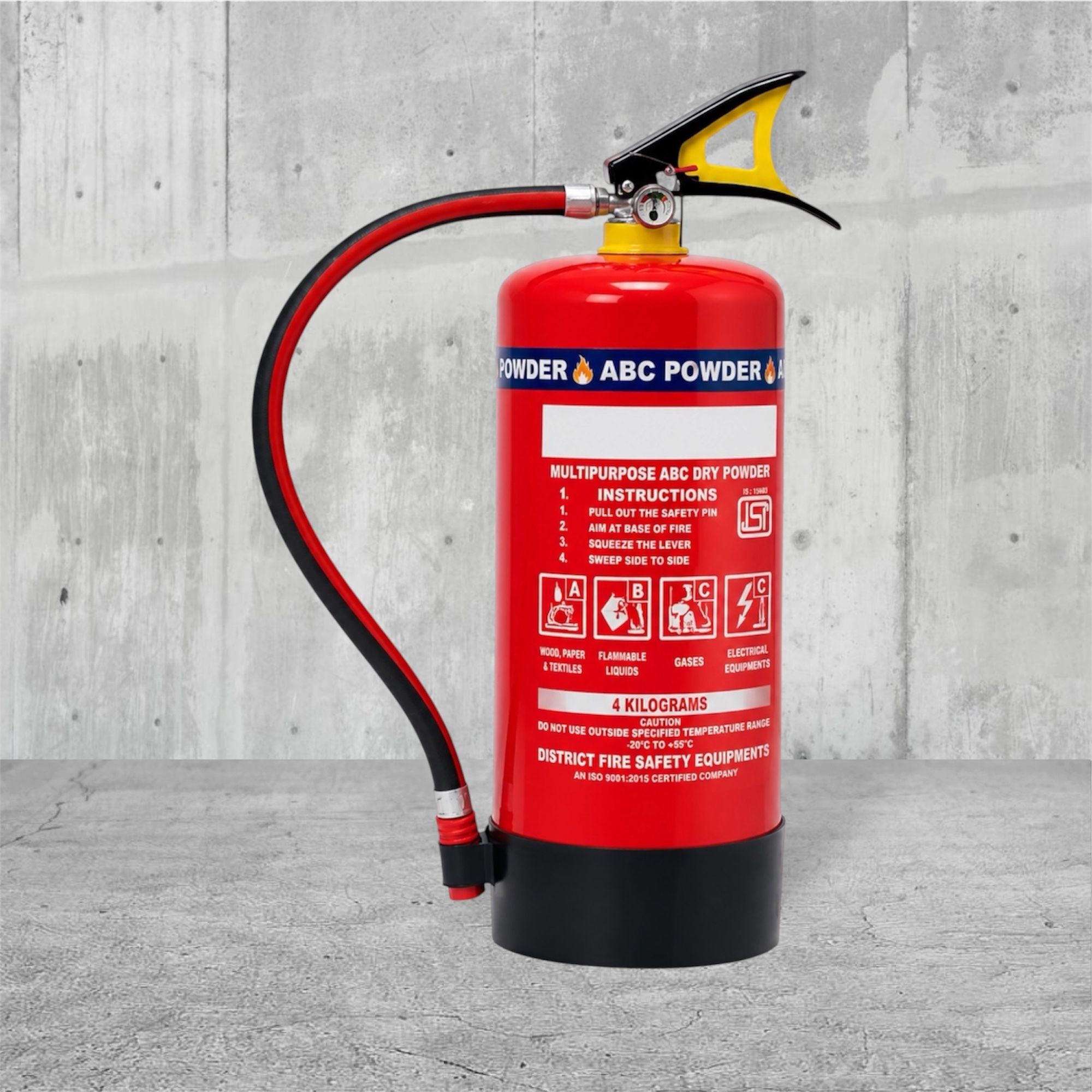 Dry Powder ABC Fire Extinguisher 4 Kg IS Standard Fire Safety Solution Fire Extinguisher Mount-image-1