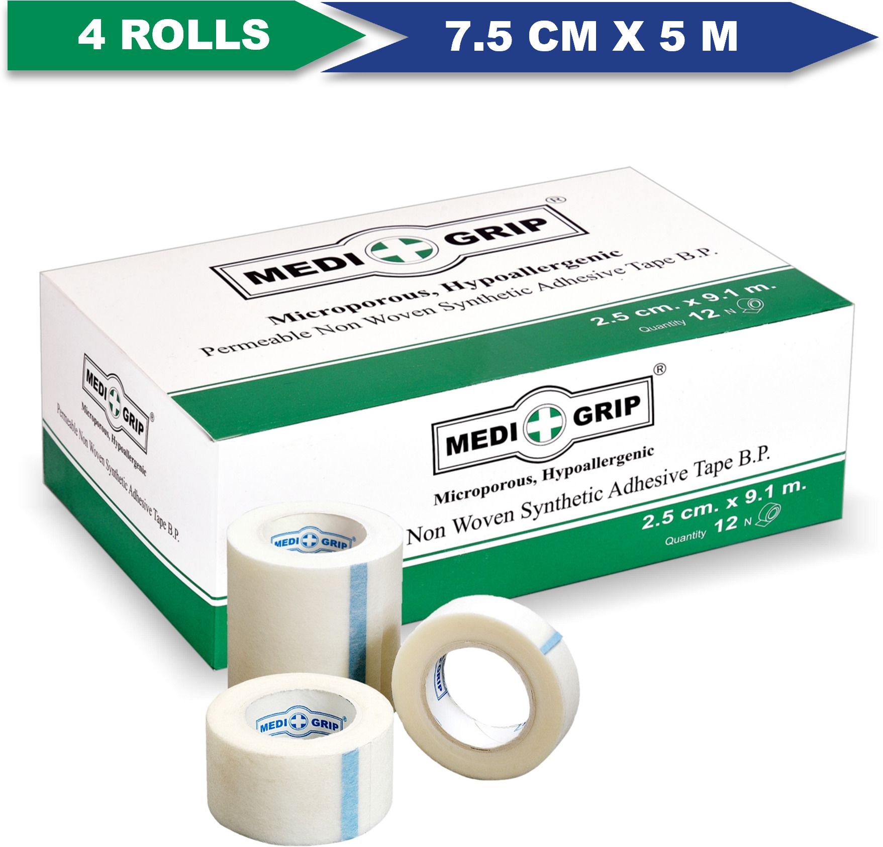 Non Woven Paper Tape 7.5 cm x 5 m (Pack of 4) White First Aid Tape