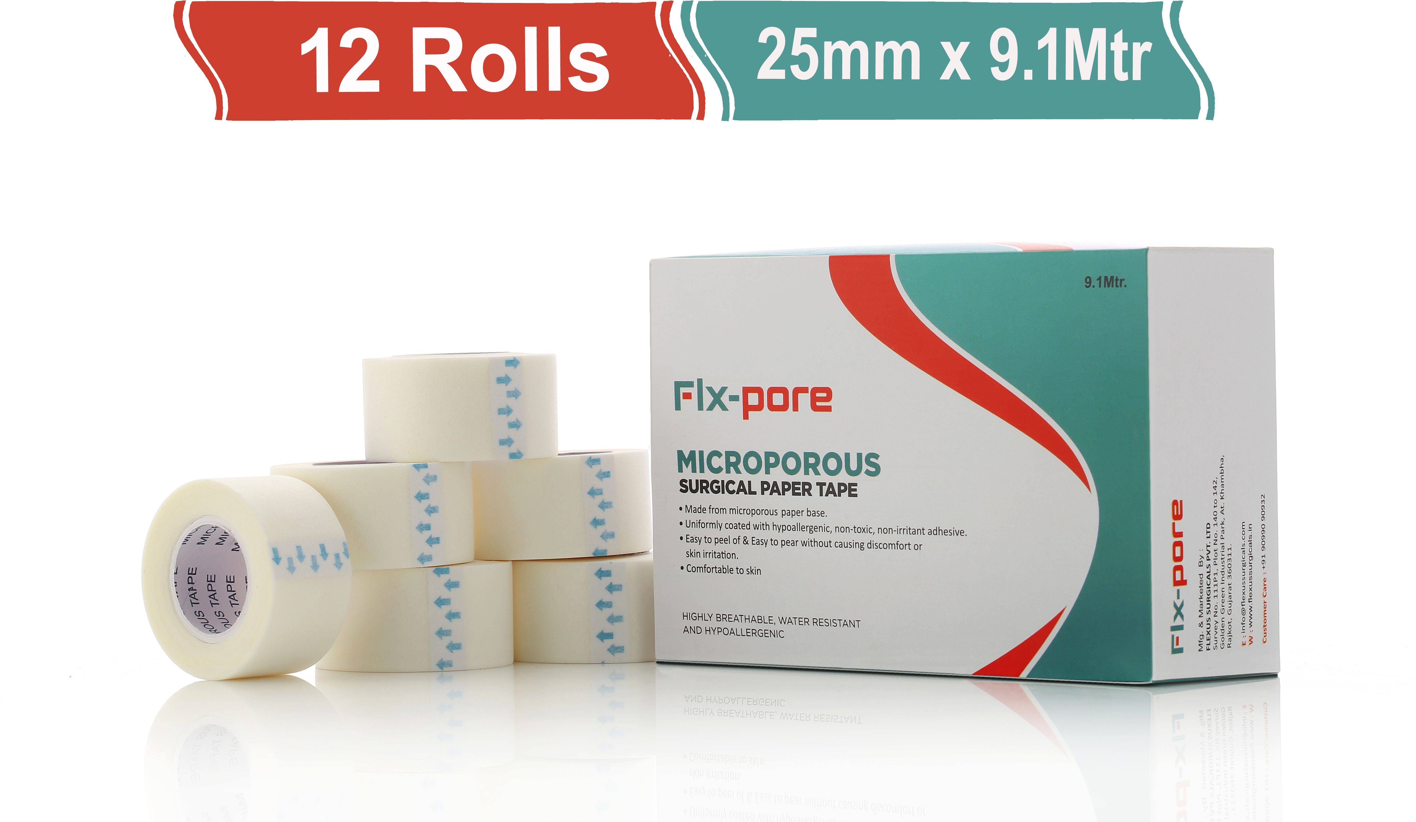 FLX PORE MICROPOROUS SURGICAL TAPE (PACK OF 12)(25MM*9.1M) First Aid Tape-image-34