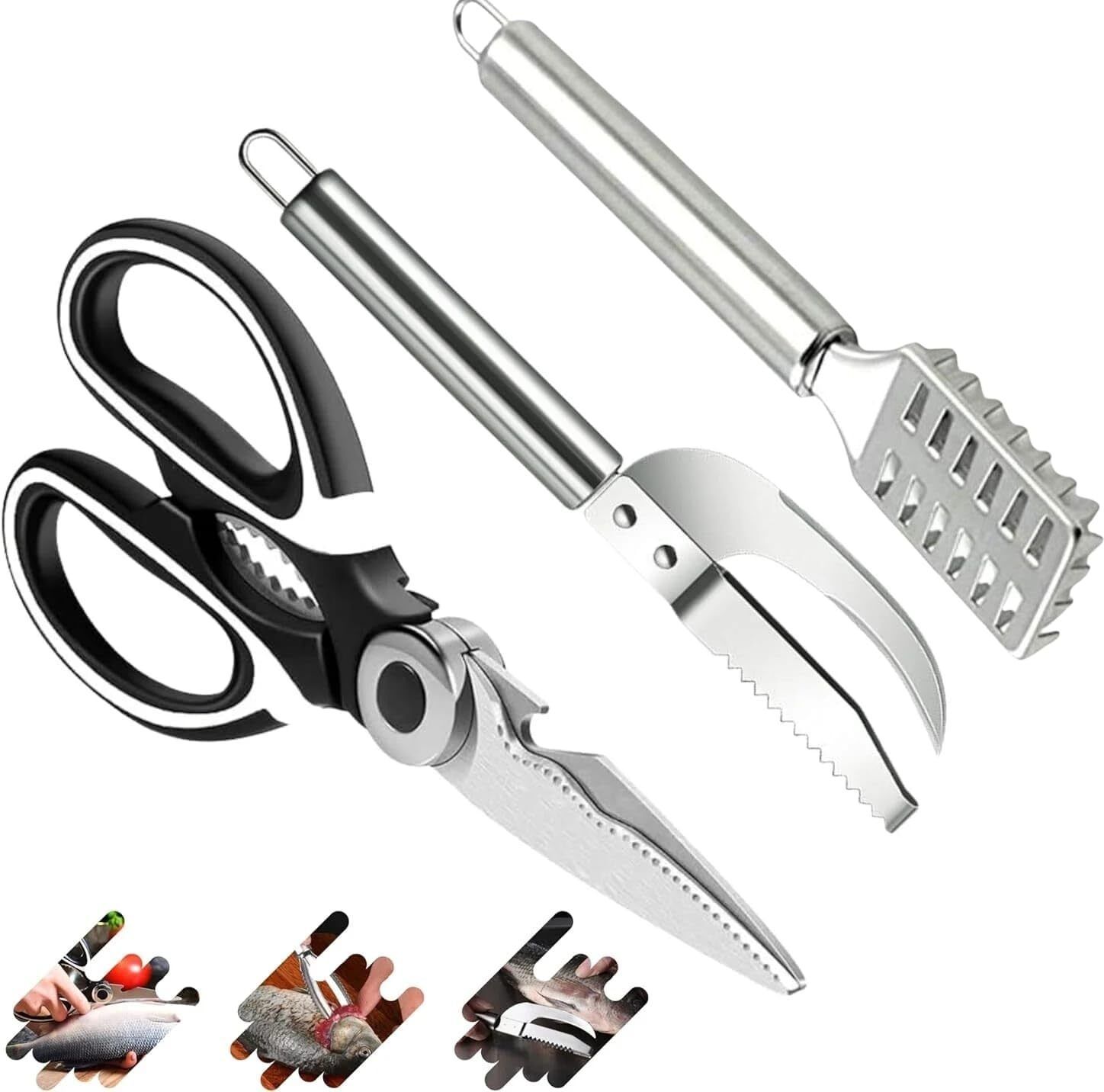 Perfect 3 pcs Fish Scissor , Scale and Maw Knife Combo For Kitchen Fish Scaler-image-10