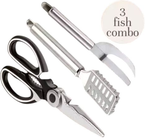 sunclock Perfect 3 pcs Fish Scissor , Scale and Maw Knife Combo For Kitchen Fish Scaler-picture-22