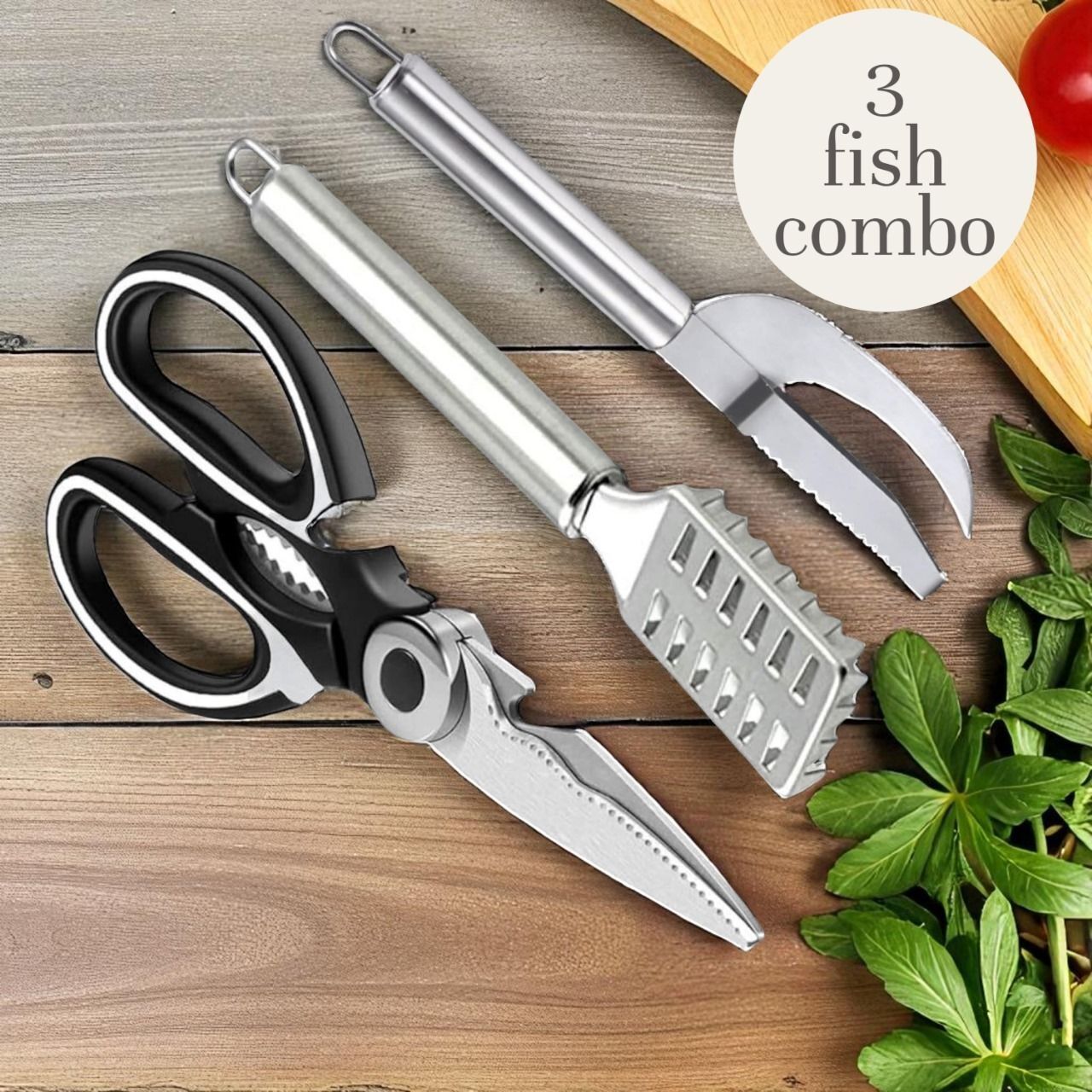 Perfect 3 pcs Fish Scissor , Scale and Maw Knife Combo For Kitchen Fish Scaler-image-17