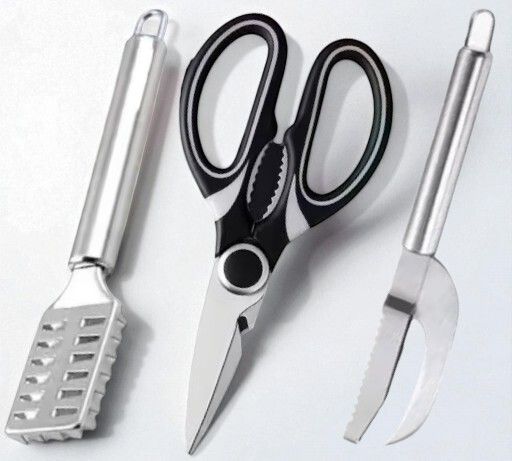 Perfect 3 pcs Fish Scissor , Scale and Maw Knife Combo For Kitchen Fish Scaler-image-12
