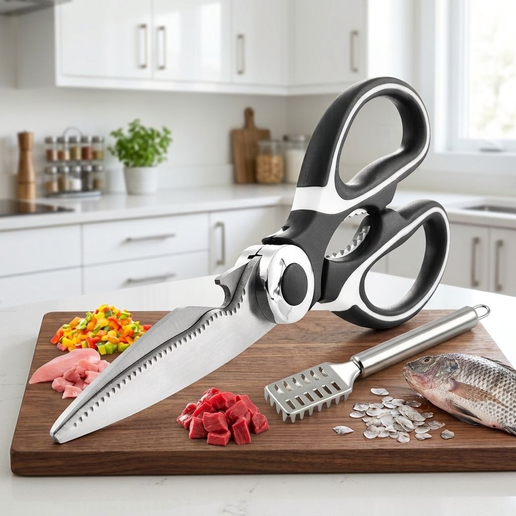 Kitchen Cutting Scissors Fish Scale Remover Combo Pack Heavy Duty Tool Fish Scaler-image-16