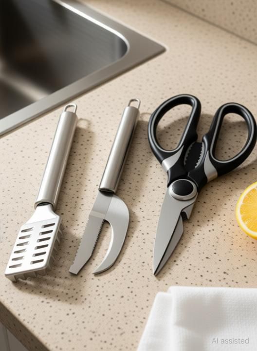 Perfect 3 pcs Fish Scissor , Scale and Maw Knife Combo For Kitchen Fish Scaler-image-13