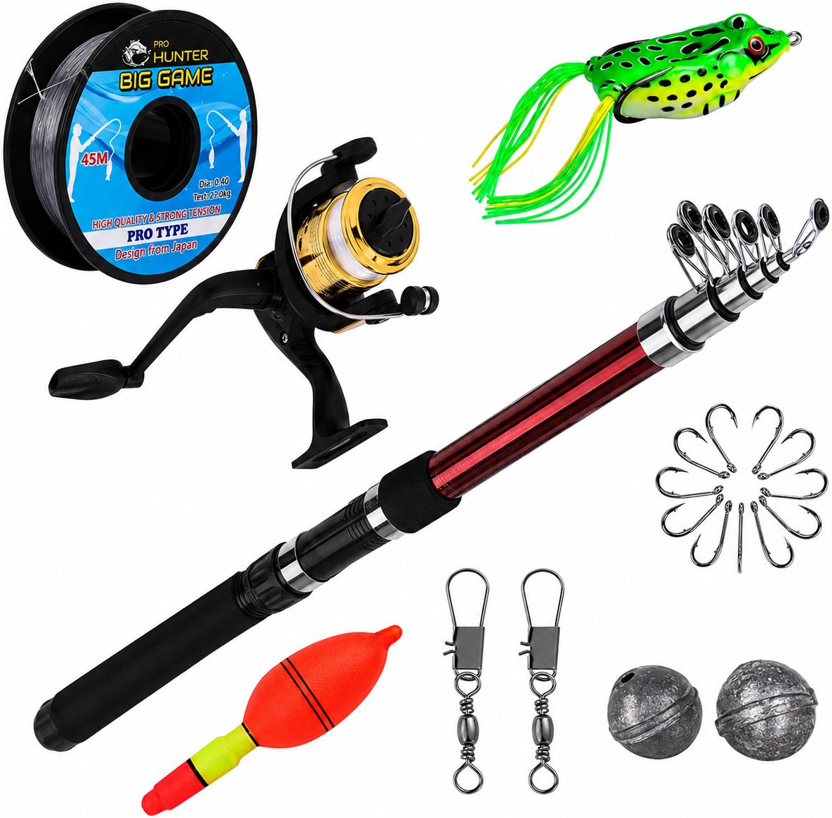 Angler's : 7ft (210cm) Rod, Reel Hooks & Line, Frog Combo Multicolor Fishing Rod-image-31