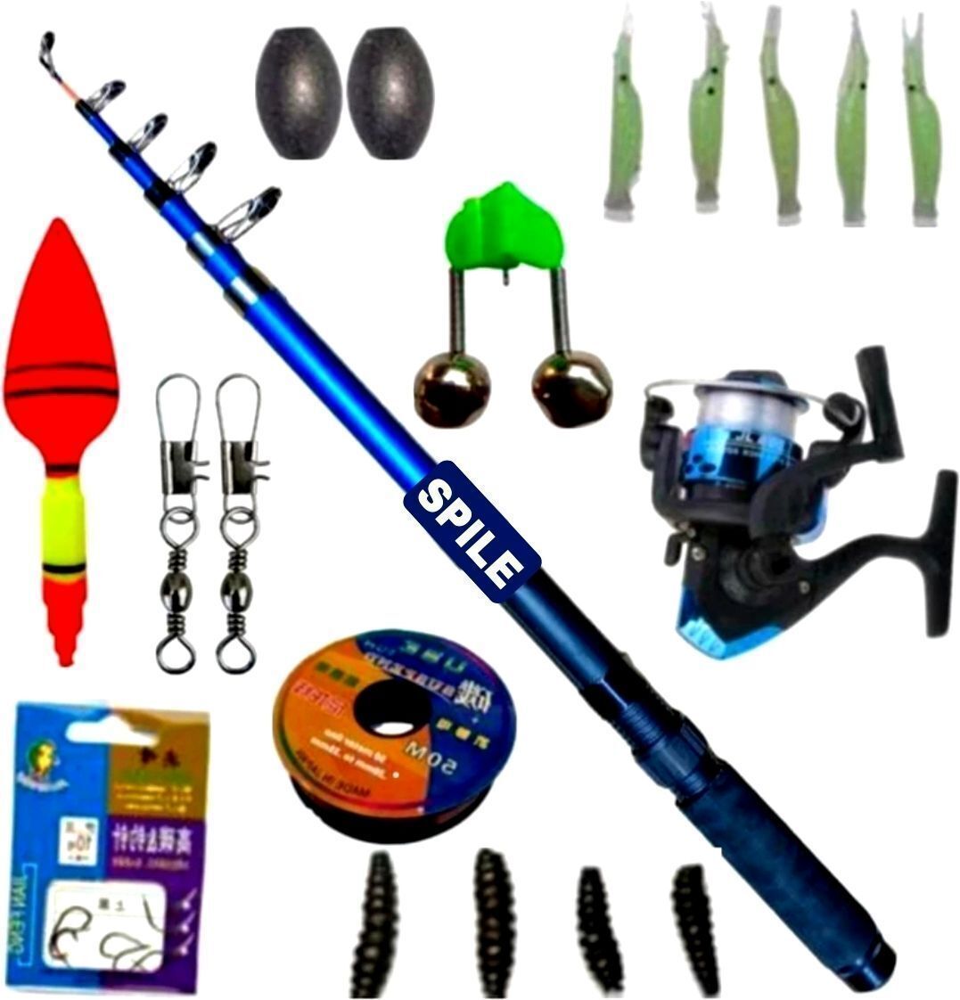 spile Complete Fishing Combo Kit | 7Ft Telescopic Fishing Rod with Reel, Line, Sinkers & Accessories | Full Fishing Starter Pack for Freshwater & Saltwater Blue Fishing Rod-picture-15