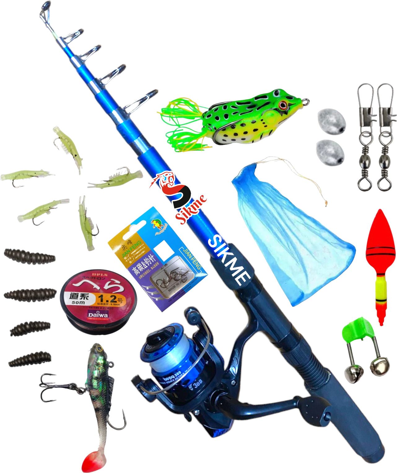 Ultimate Angler's Arsenal: 7ft (210cm) Fishing Rod and Reel Combo Sett Blue Fishing Rod