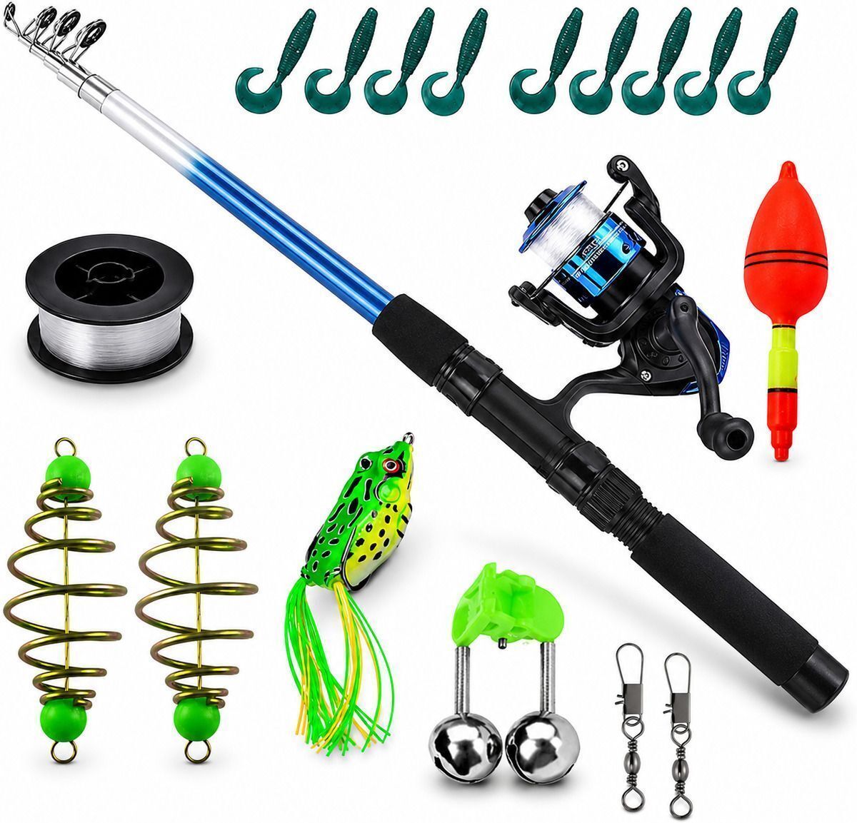 Complete Freshwater Fishing Set (Blue & Black) 240 CM Telescopic Fishing Rod Combo Kit Multicolor Fishing Rod-image-10