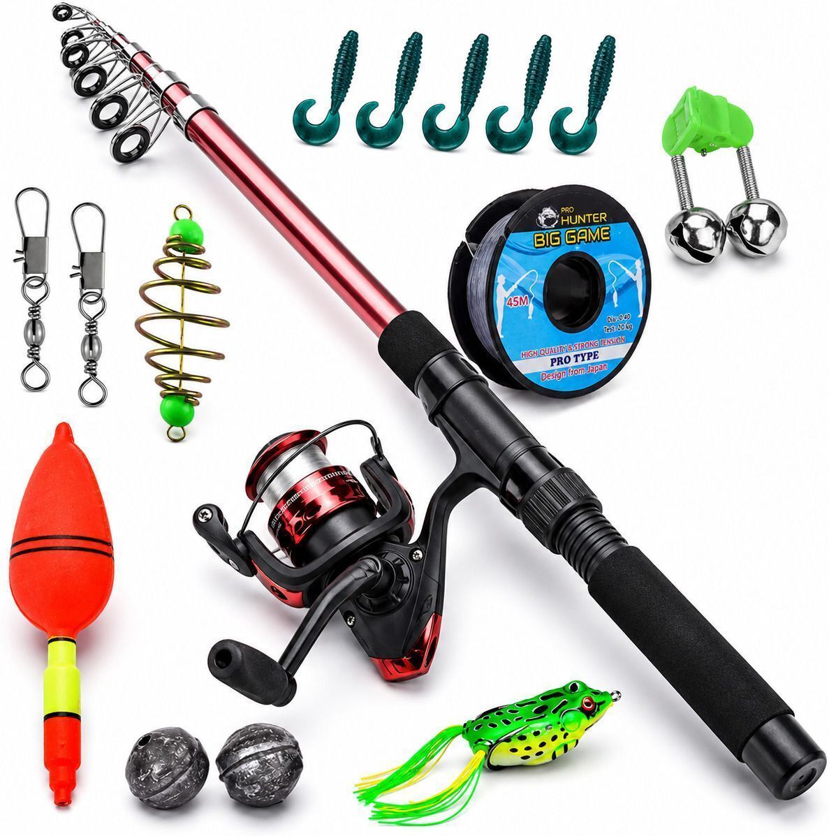 Complete Freshwater Fishing Set (Red & Black) 240 CM Telescopic Fishing Rod Combo Multicolor Fishing Rod-image-21