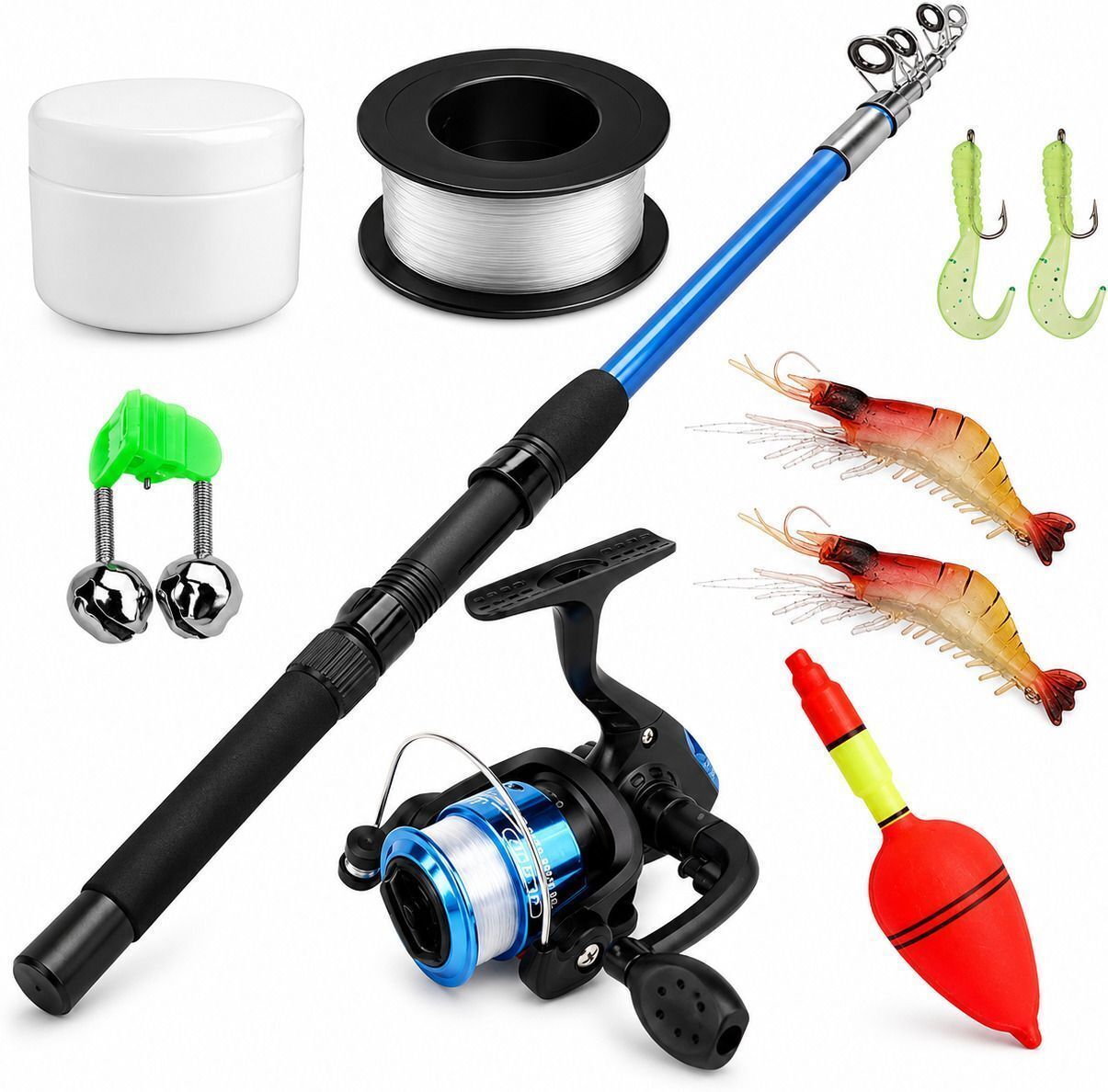 Complete Freshwater Fishing Combo Set (Blue & Black) 180 CM Telescopic Fishing Kit with Spinning Multicolor Fishing Rod-image-47
