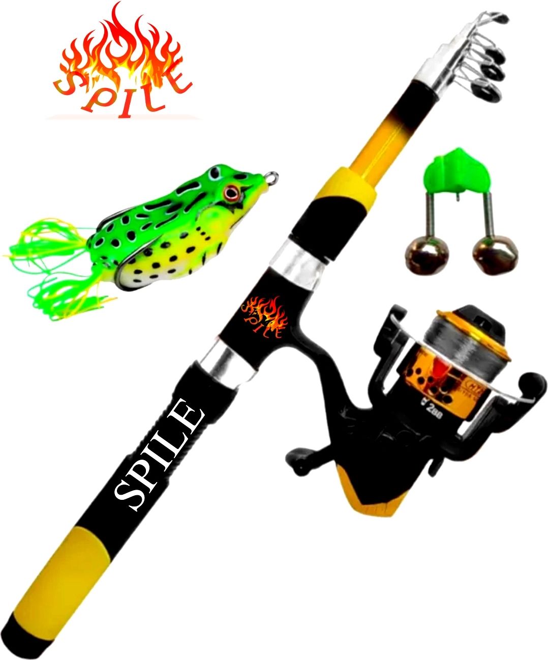 7feet fishing rod and reel with frog,Bell Fiber strong 2.0 set Yellow Fishing Rod-image-43