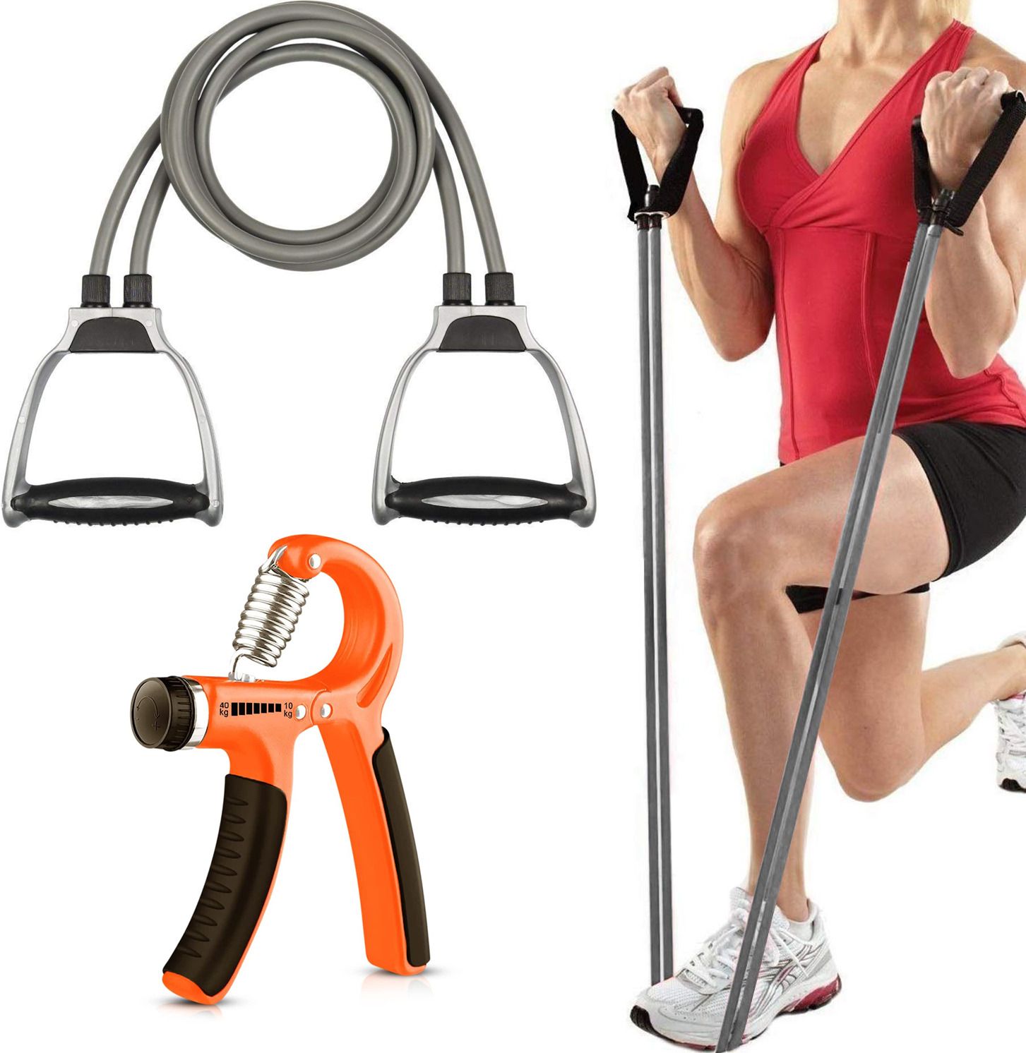 pheonix Combo Adjustable Hand Grip Strengthener and Toning Tube Fitness Accessory Kit Kit-picture-13