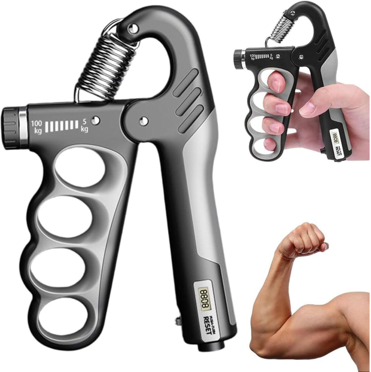 Hand Gripper Metal with Counter for Hand Strength Training (Grey & Black)-image-12