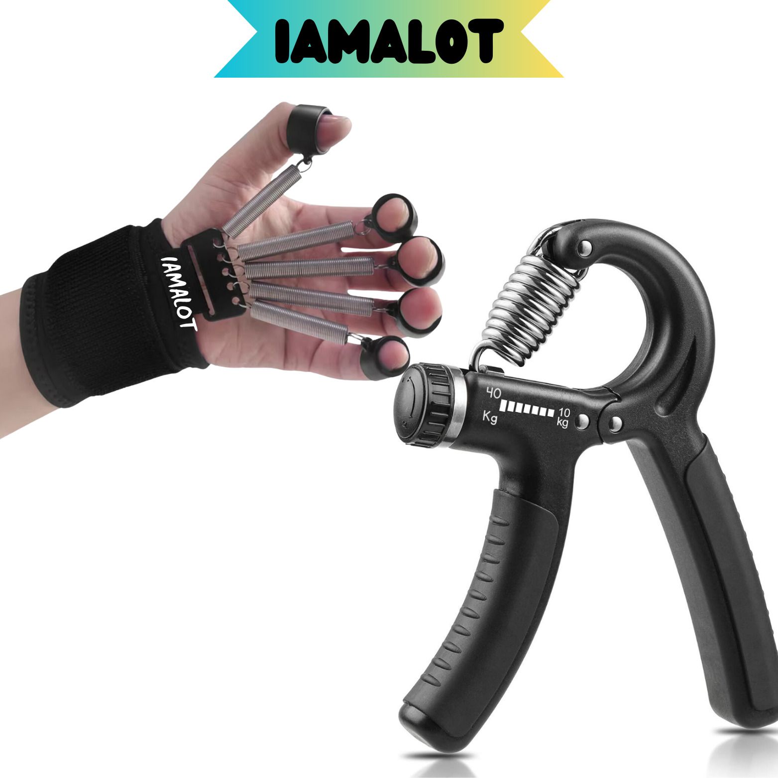 iamalot Combo Grip Strengther With Metal Finger Trainer Kit(Packof2)Forearm Strengthener Fitness Accessory Kit Kit-picture-11