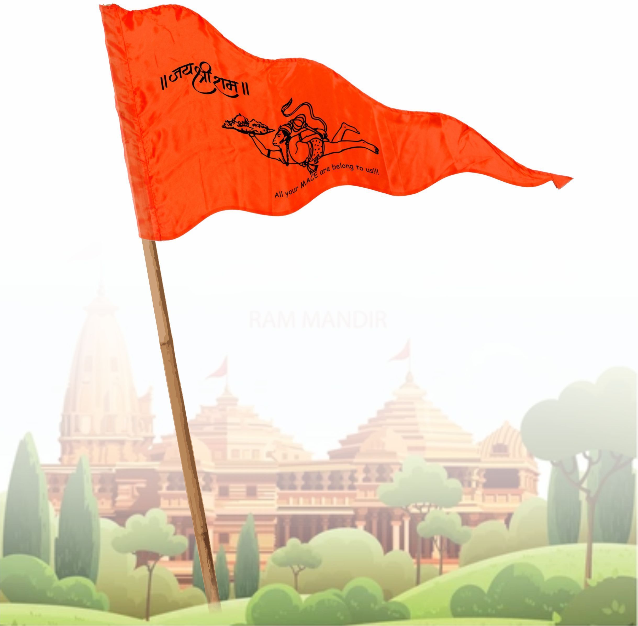 La Jarden® Hanumanji Jai Shree Ram Printed carrying mountain,Pataka (26x40 inch) Triangle Outdoor Flag-image-35