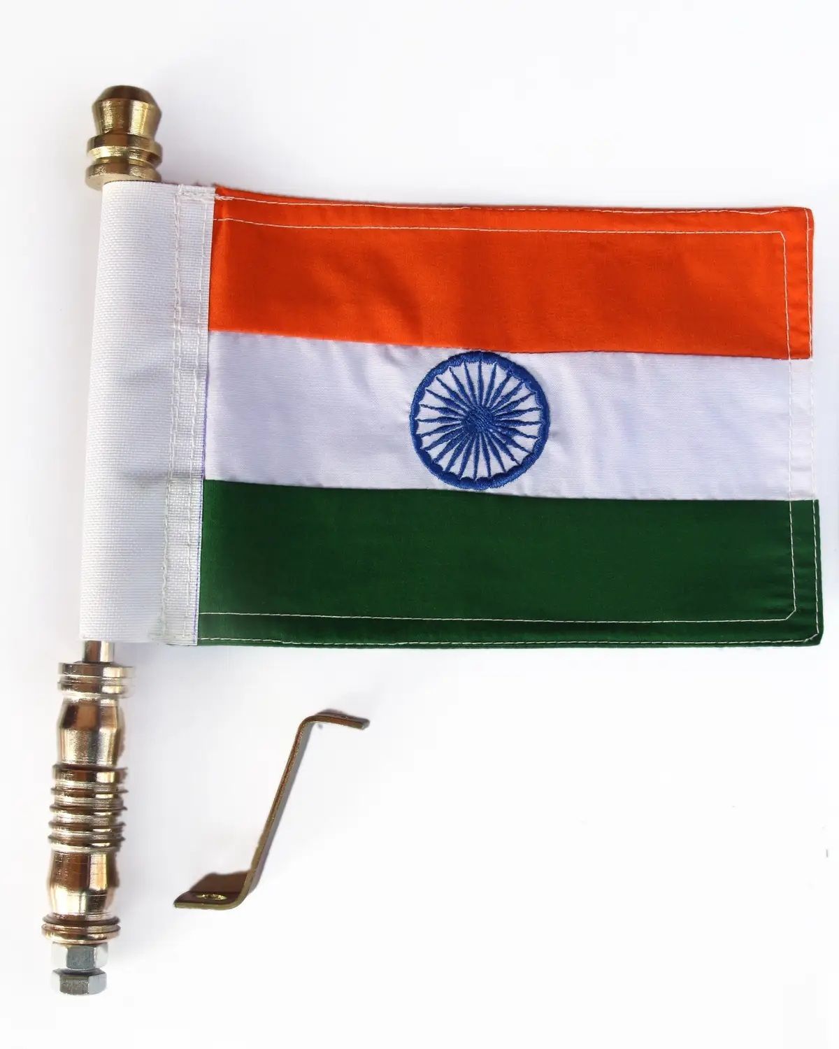 Indian (National) Embroided Cloth Flag with Big Golden Metal Rod for Car Bonnet Rectangle Car Window Flag-image-35