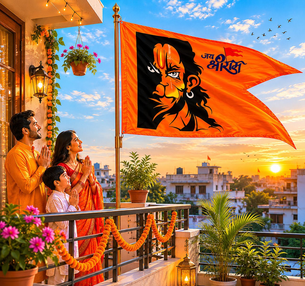 Jayshree Ram angry Hanuman Flag Swallowtail Hand Flag-image-14