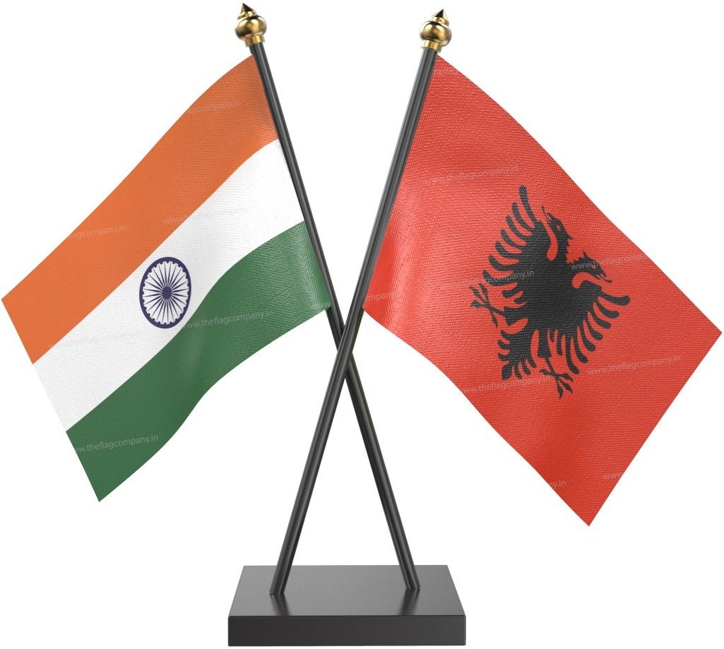 Albania and India Cross Desk Miniature Flag with Black Acrylic Pole and Base Rectangle Table Miniature Flag-image-11