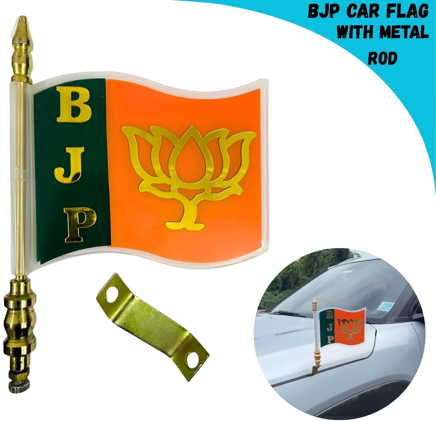 A2 BJP Car Flag Premium Metal Rod with Clamps Rectangle Car Window Flag-image-18