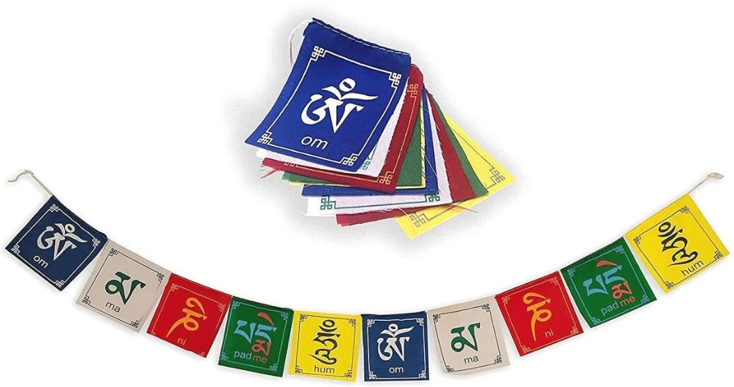 Tibetan Prayer Flags – Om Mani Padme Hum | Pack of 1 | SMALL Rectangle Car Window Flag-image-49