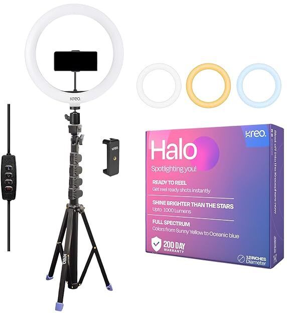 Kreo Halo 12 Inch Ring Light With Tripod, Reels Set, 3 Modes, Video Maker Ring Flash