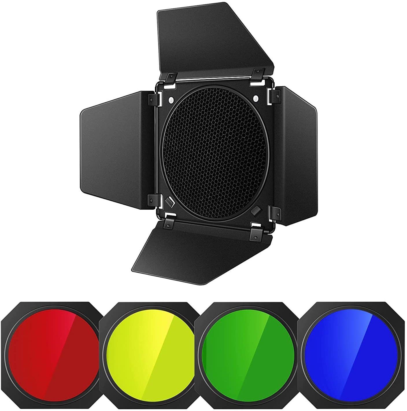 VTS Universal Barndoor Kit with Honeycomb Grid (45 Degree) and 4 Color Gels Halogen Flash-picture-36
