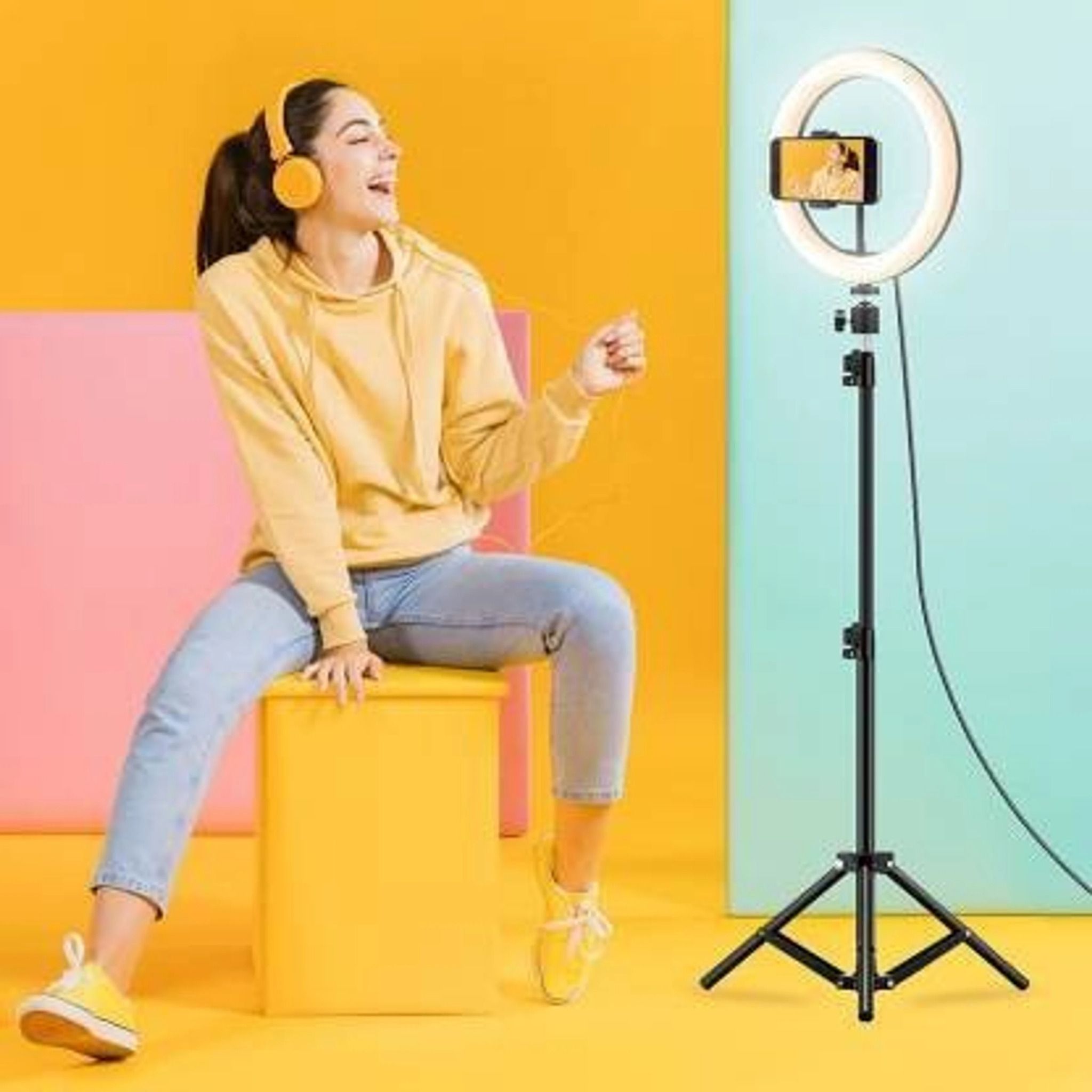 JAMMY ZONES Big LED Ring Light 10 Inches with Long Tripod Stand Combo D40 Ring Flash-image-44