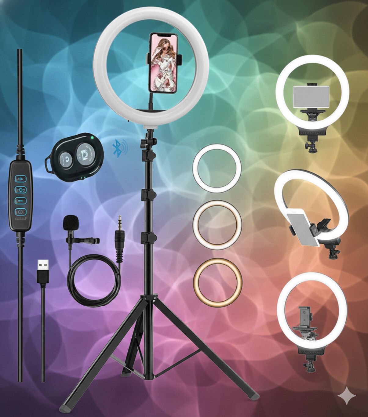 TRYFLY 3M 10"Selfie Light 7Ft Long tripod with remote control and long caller mic Ring Flash-image-6