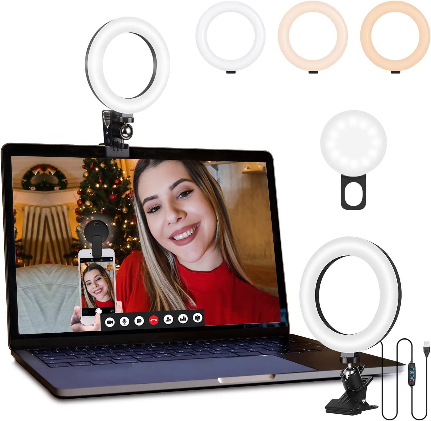 DawnRays 6"LED Ring Light Clip On Laptop with 3 Colour Mode 10 Brightness Level for video Ring Flash-image-43