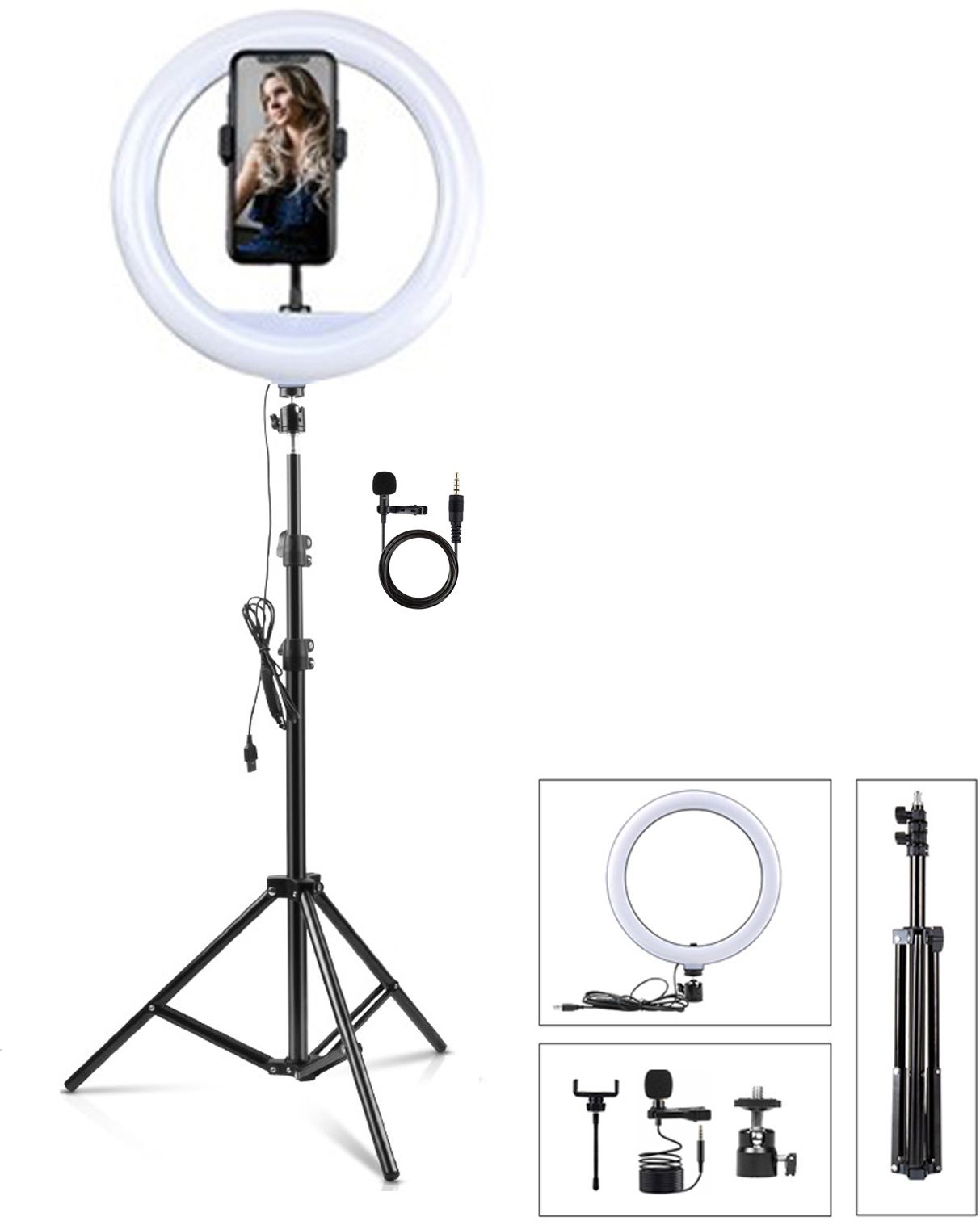 ADZOY Professional Series 7 Feet Tripod Stand with 12" LED Ring Light&Lapel Collar Mic Tripod-picture-26