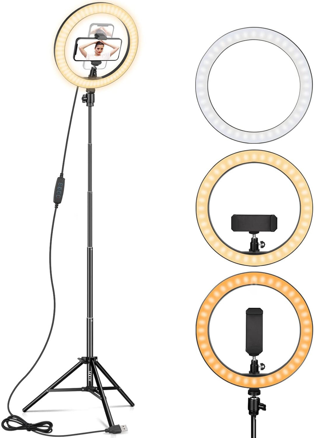 AIXPI Ring Light 10" with Tripod Stand & Phone Holder for YouTube Video, Reels, fb Ring Flash image 1
