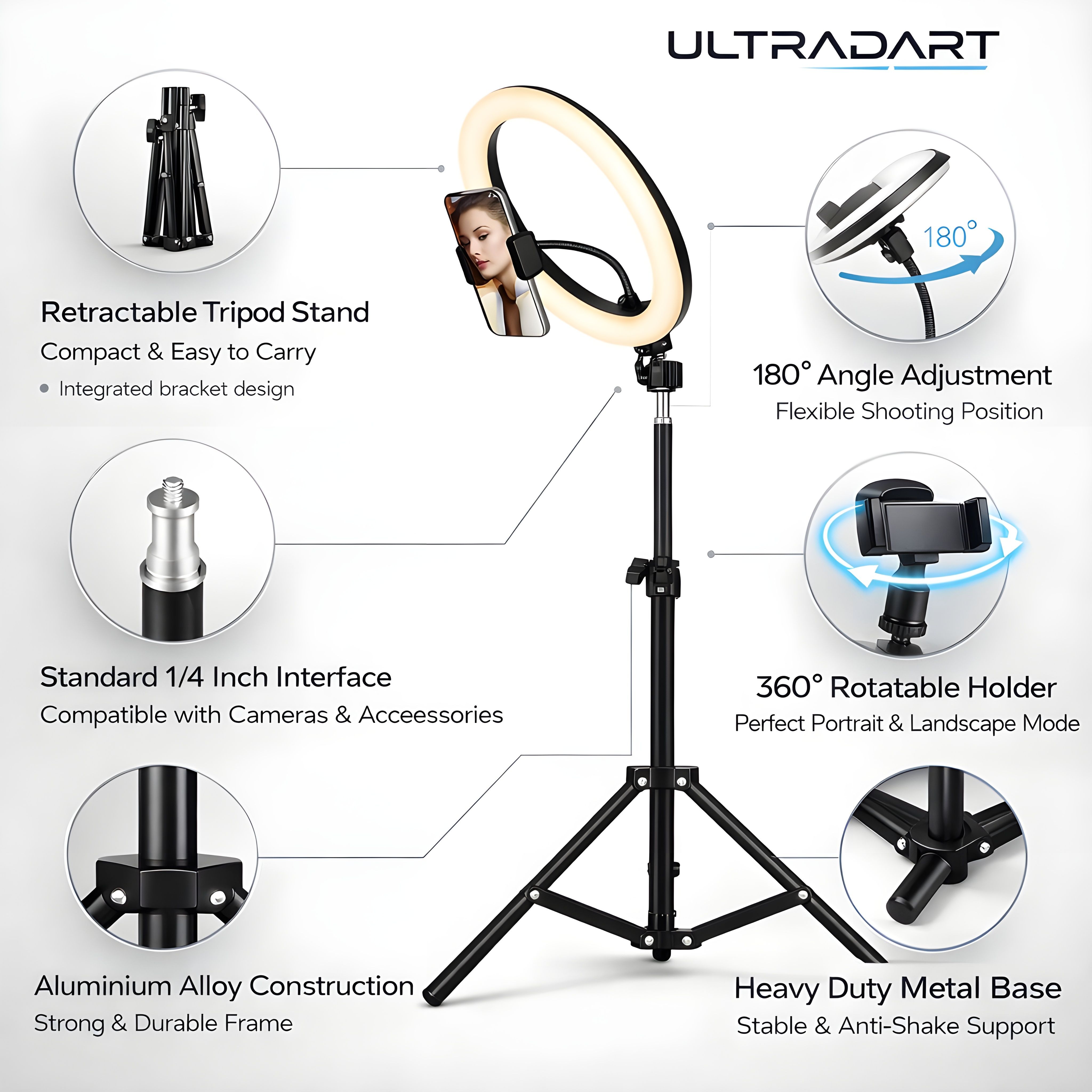 ULTRADART Studio 14 Inch Ring Light with Stand for Makeup & Video Recording Ring Flash-picture-13