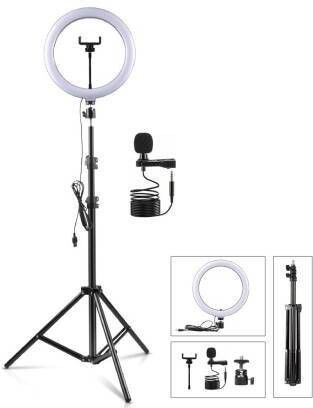 FIXTSON Strong Metal Tripod, 10" Light of 3 Modes & Metal Collar Microphone Tripod Ring Flash-image-42