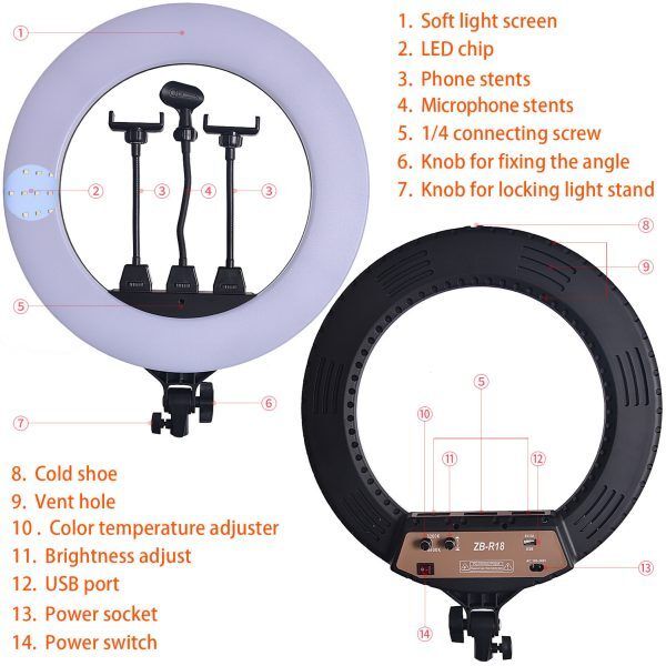 TECHGEAR RL-18 18 inch LED Ring Light Warm and Cold Light Conversion Ring Flash-image-18