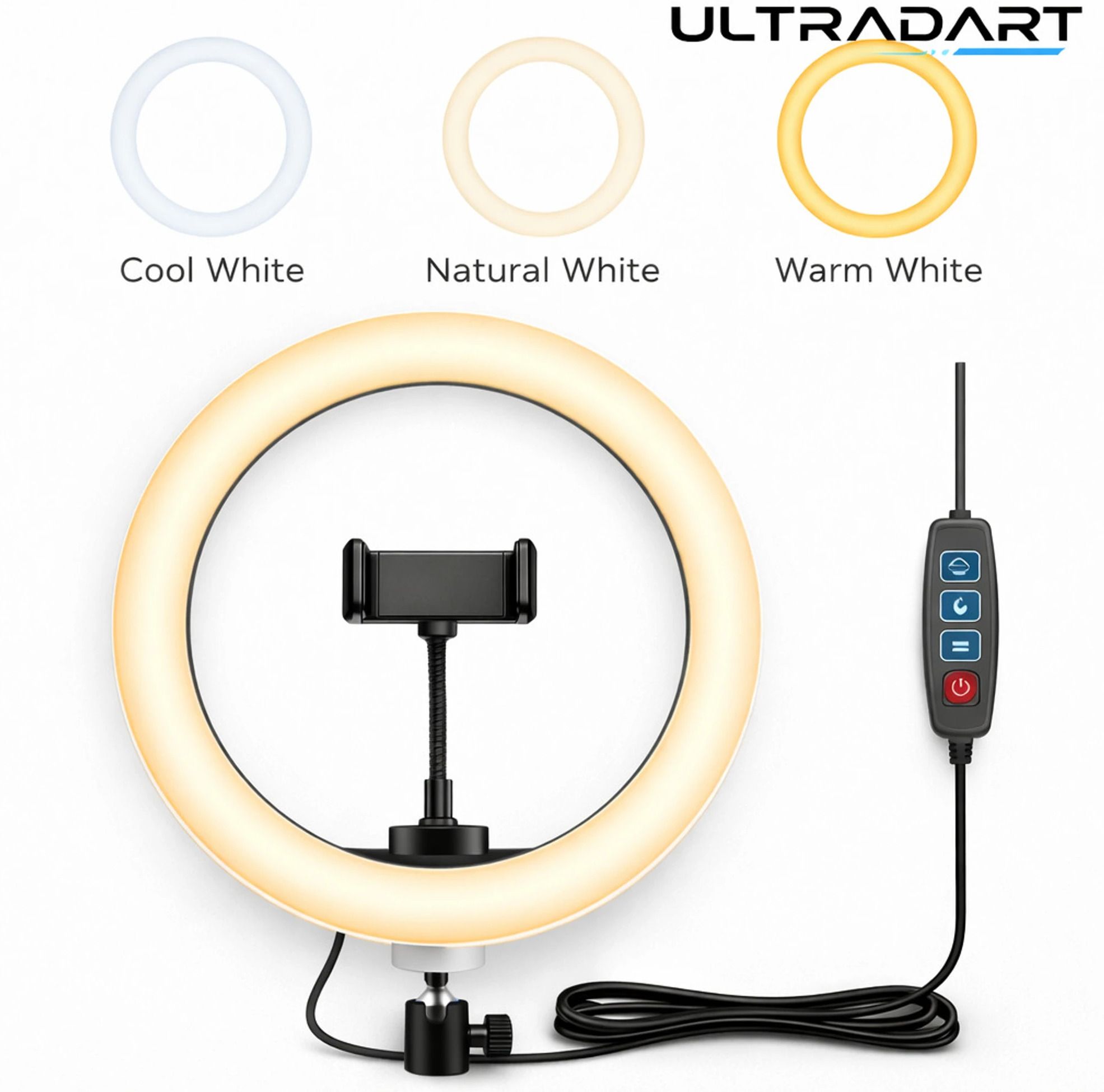 s a enterprise USB Powered Adjustable LED Ring Light with Phone Holder, Three Color Modes Ring Flash-image-7