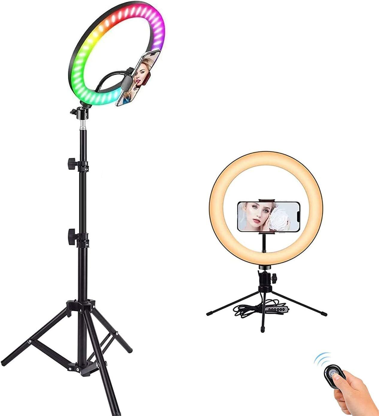TAXTURE 10" Selfie RGB Ring Light with Tripod Stand LED Dimmable with 21 Colours Ring Flash-image-25
