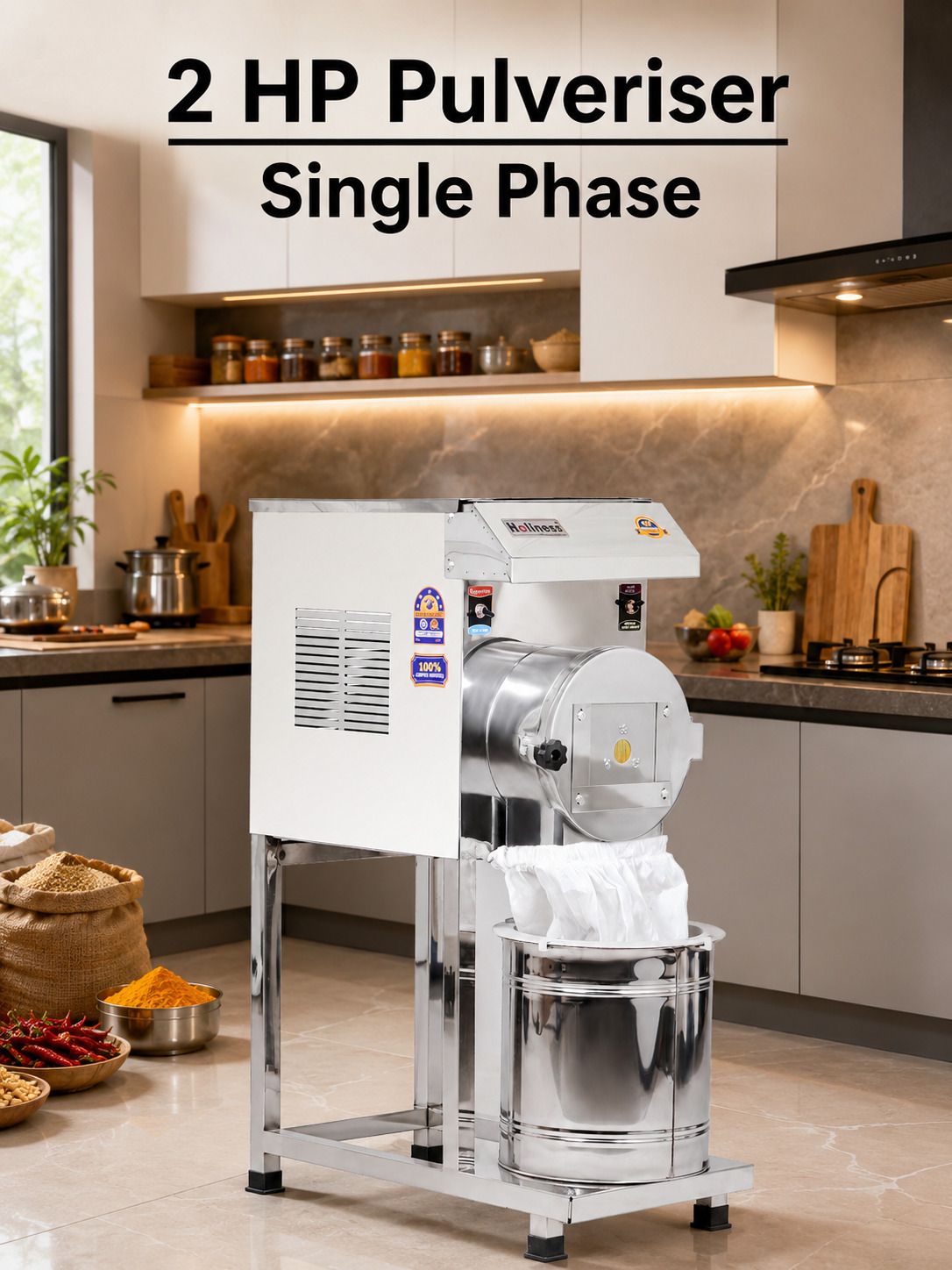 Singal Phase 2 IN 1 Fully Automatic Domestic Atta Chakki Machine Gharghanti 2 HP SS PULVERISER Flourmill-image-29