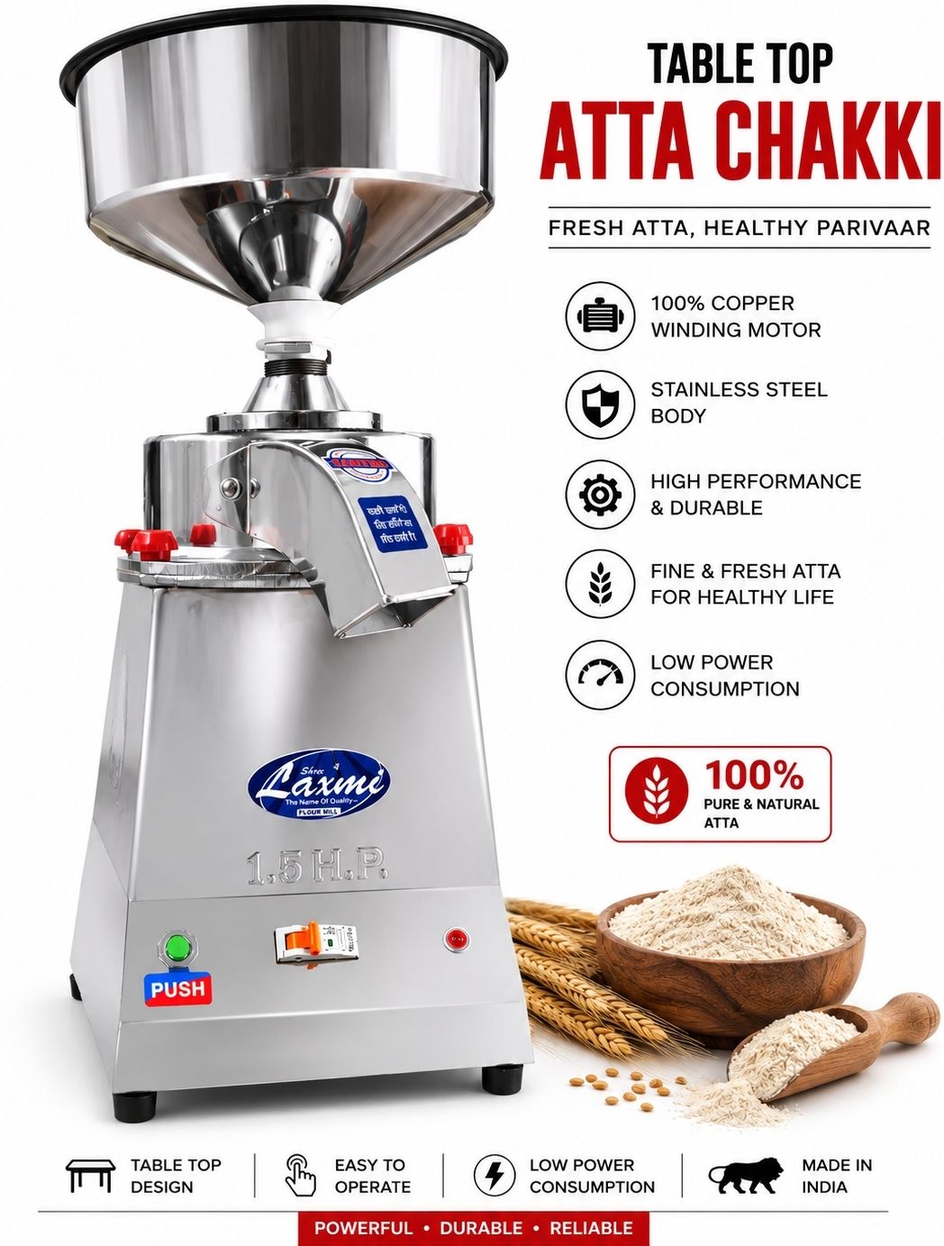 1.5 HP table top stone atta chakki for Domestic Home use 1.5 HP Flourmill-image-40