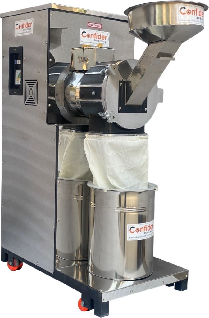 Double Stage SS Ultrafine Pulverizer | For DRY Grains, Spices, Herbs | 35 kg/hr | With Accessories, 3HP Copper Winding Motor & Wheels | Single Phase | Ata Chaki Flourmill-image-28