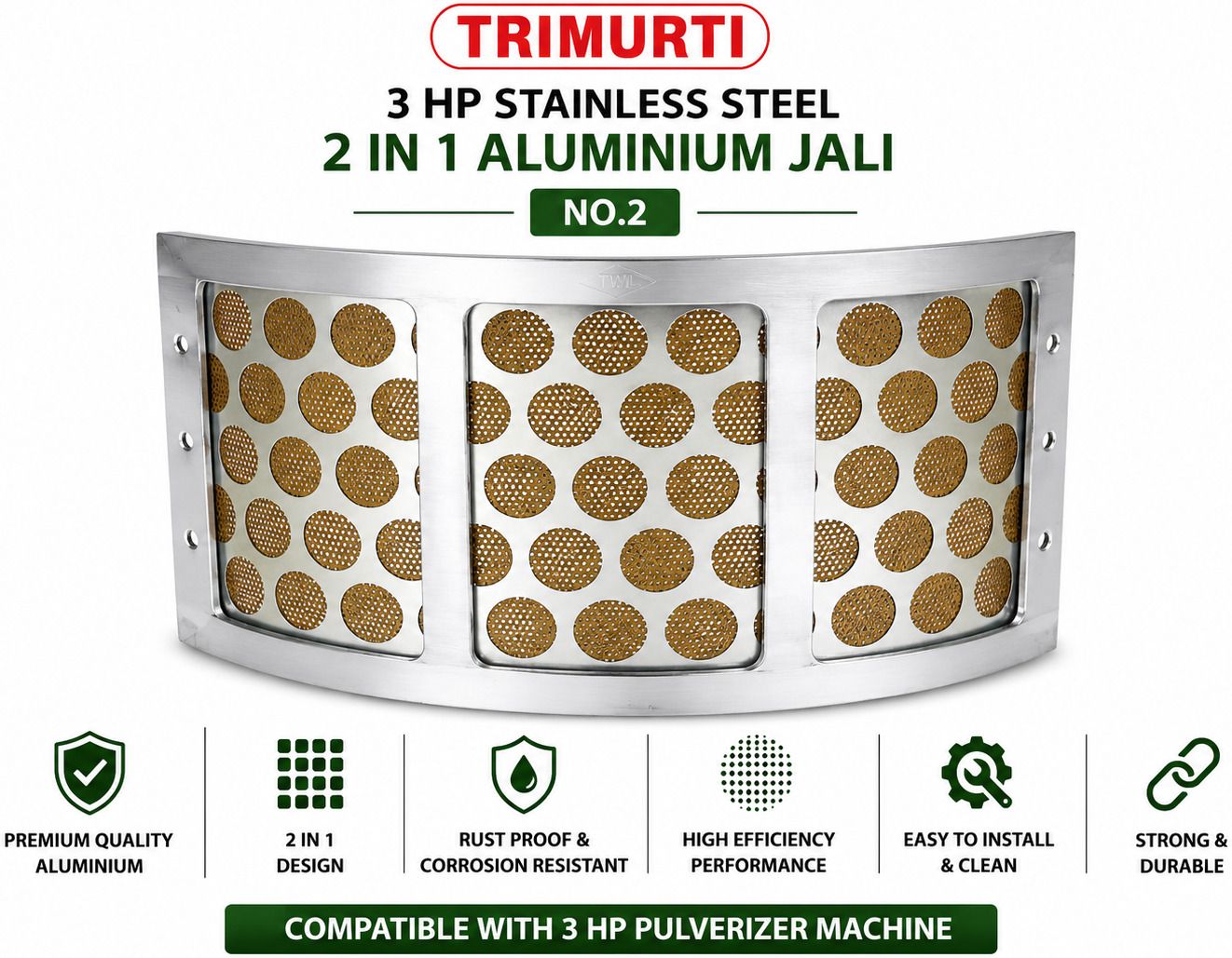 3 HP S.S. 2 IN 1 ALUMINIUM JALI NO. 2 3 HP STAINLESS STEEL 2 IN 1 ALUMINIUM JALI NO.2 Flourmill-image-47