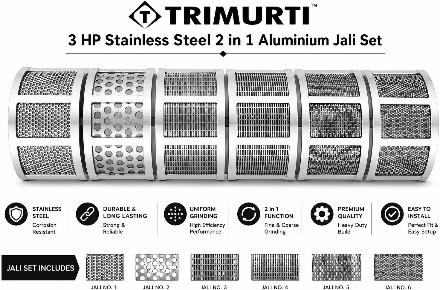 3 HP S.S. 2 IN 1 ALUMINIUM JALI SET OF 6 JALI 3 HP STAINLESS STEEL 2 IN 1 ALUMINIUM JALI SET Flourmill-image-9
