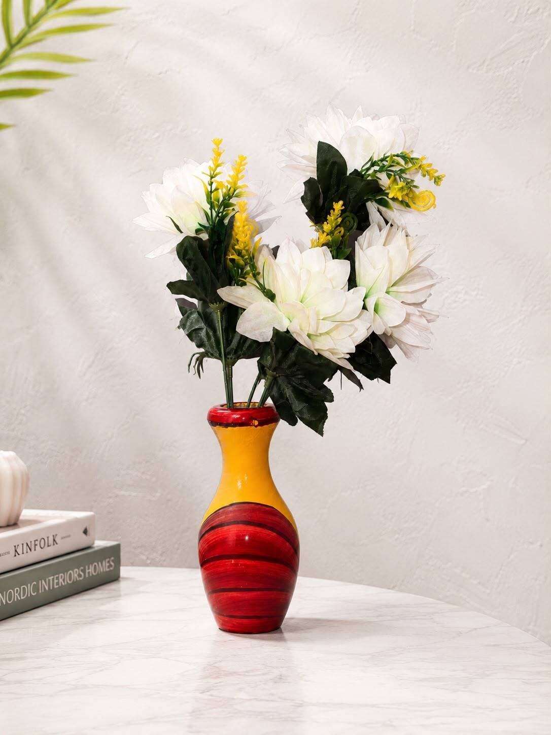 DAHLIA FLOWER YELLOW WOODEN VASE01 Plastic, Wooden Flower Basket-image-17