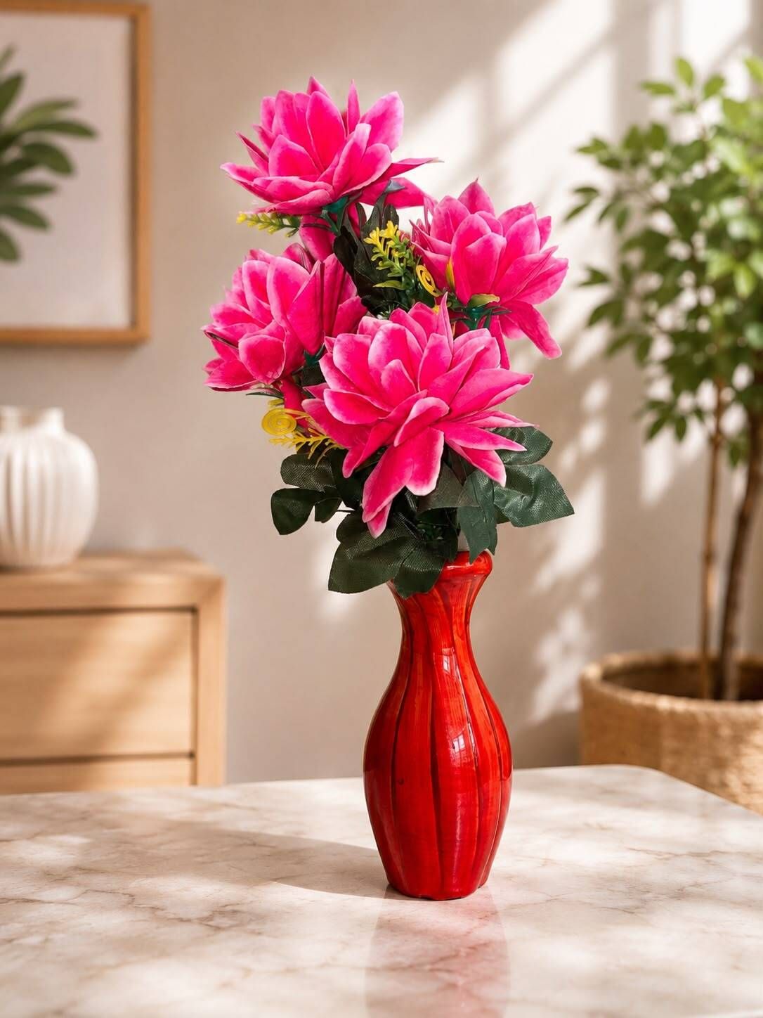 LOTUS PINK BROWN WOODEN VASE01 Plastic, Wooden Flower Basket-image-0